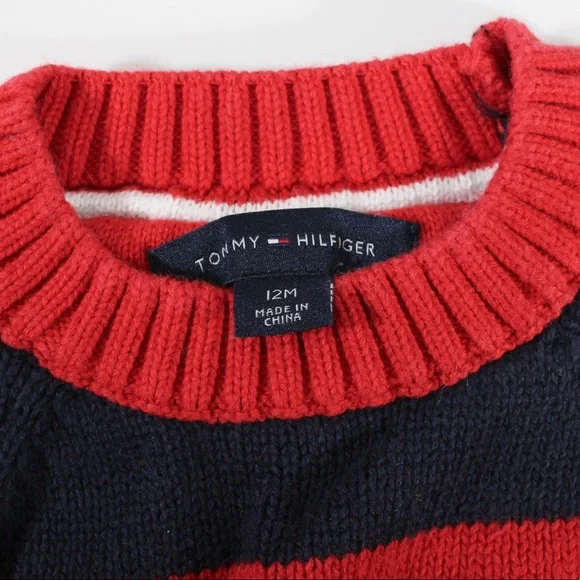 TOMMY HILFIGER Sweater Red White Stripe Flag Crewneck Pullover 12 Months - Picture 3 of 4